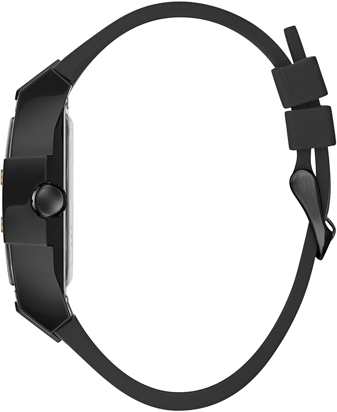 GUESS GW0203G8 watch shown from the side profile with black rubber strap