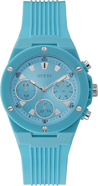 GUESS GW0255L2 turquoise women's watch with embellished dial and textured strap