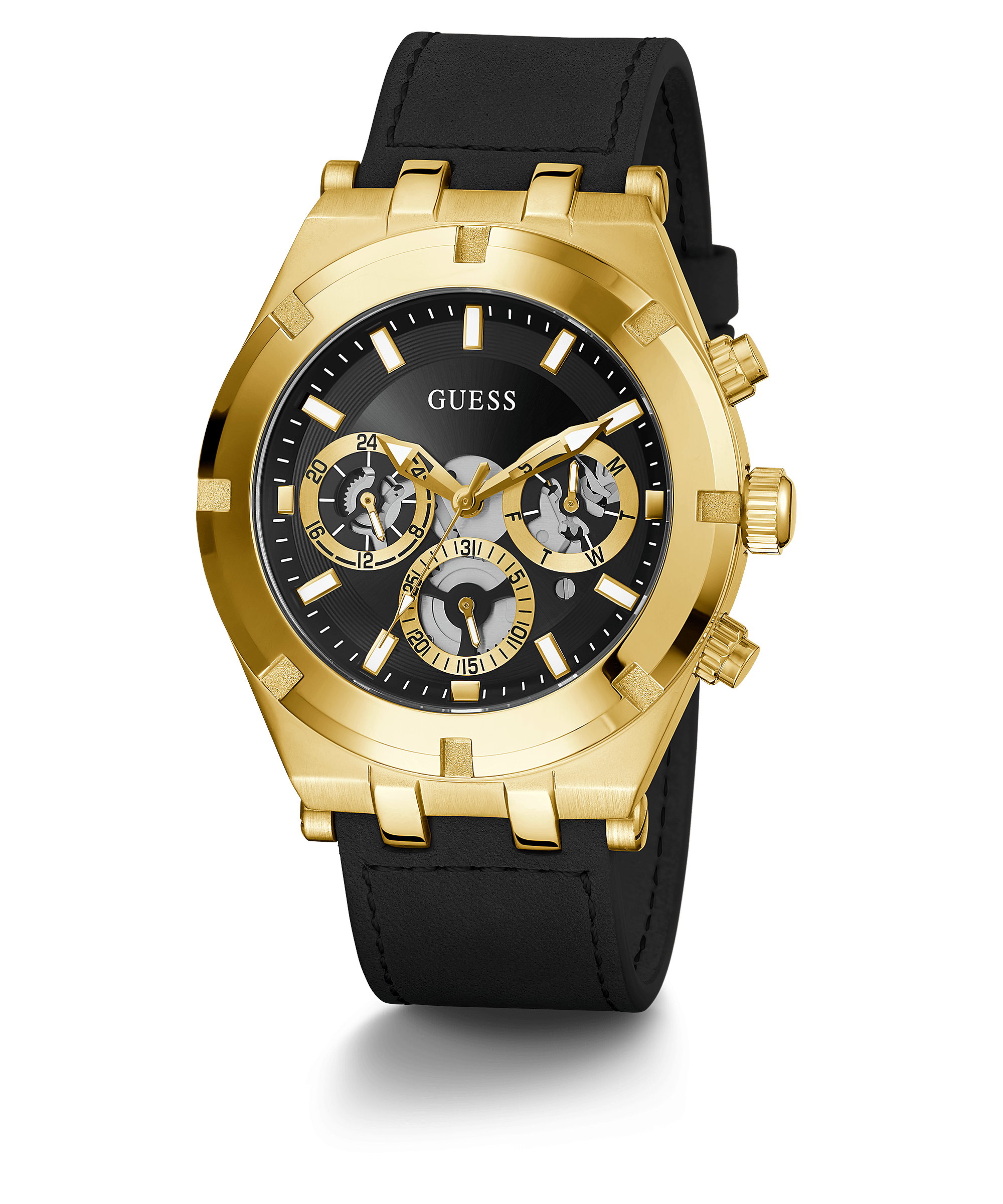 Guess GW0262G2 gold and black multi-function chronograph watch with black strap