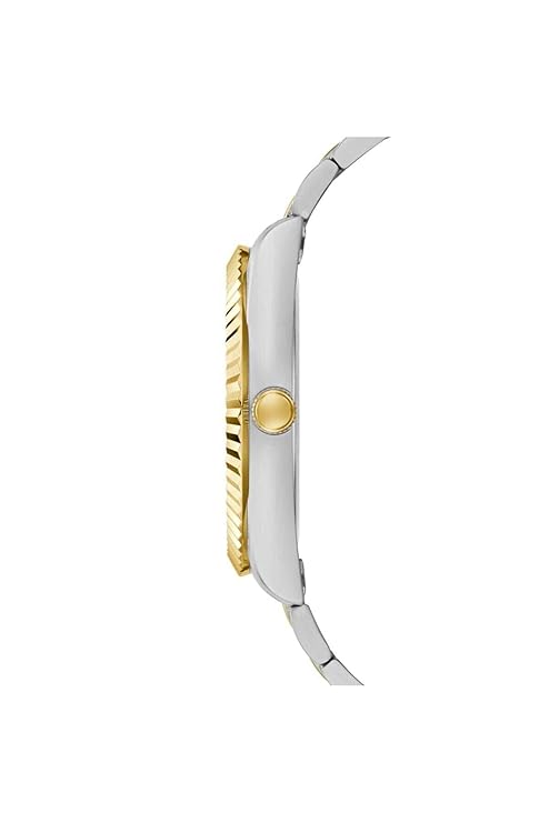 GUESS GW0265G15 side profile showing fluted bezel and silver-gold two-tone case