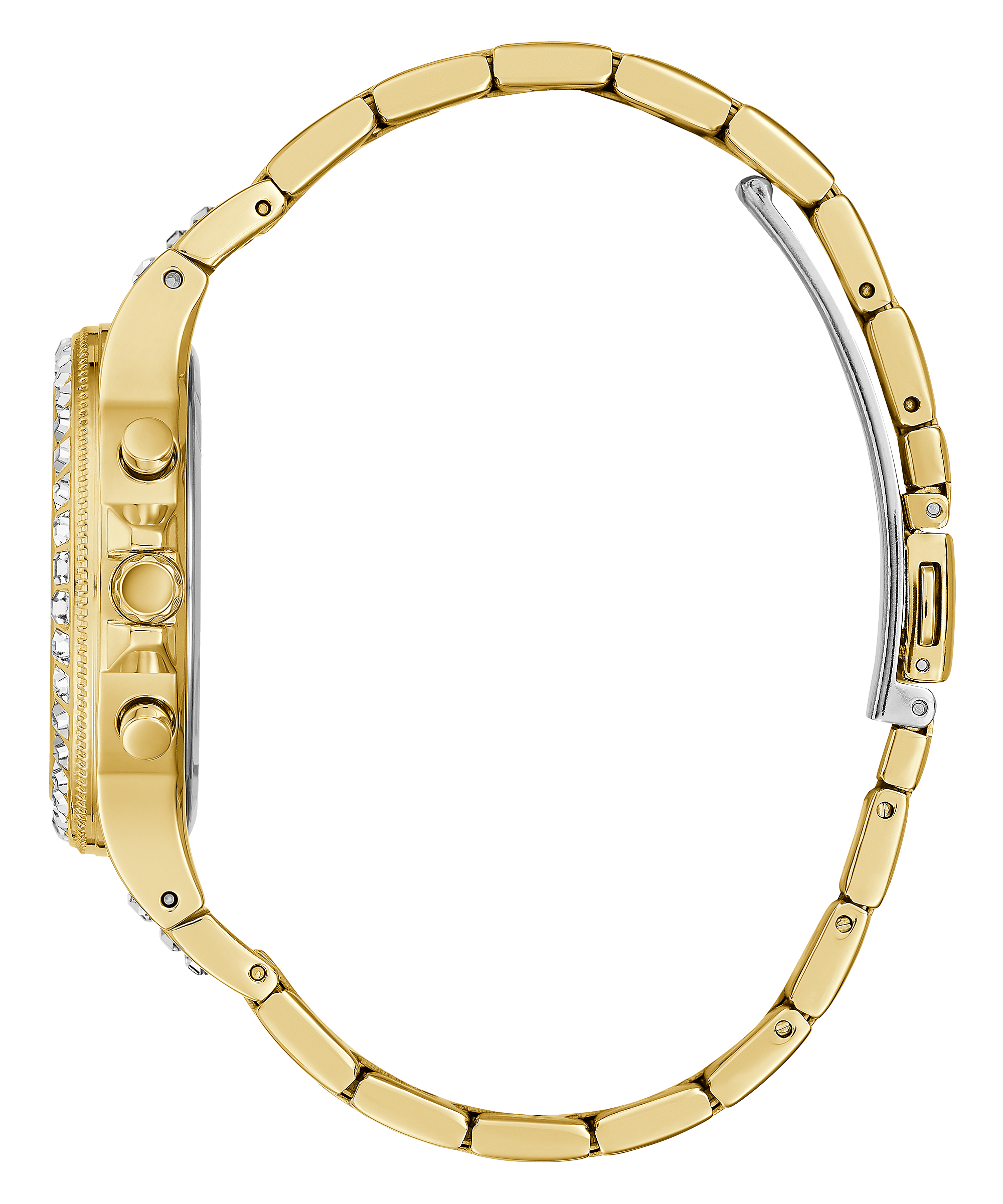 Guess GW0320L5 gold tone stainless steel bracelet shown from side angle