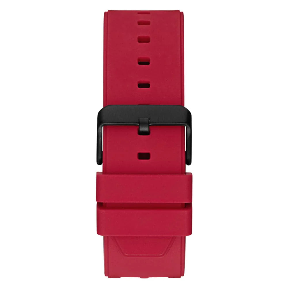 Guess GW0325G3 red rubber strap with cutout design and black case buckle detail