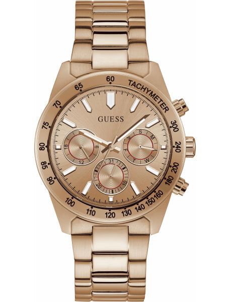Guess GW0329G2 rose gold-tone chronograph watch with white dial and three subdials