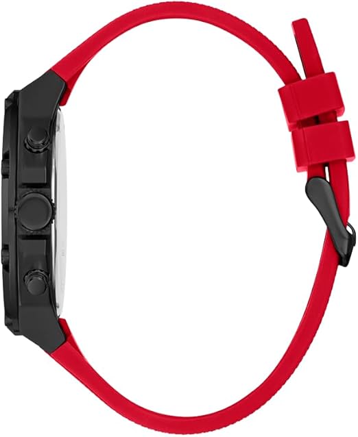 Guess GW0334G4 side profile showing red rubber strap and black case