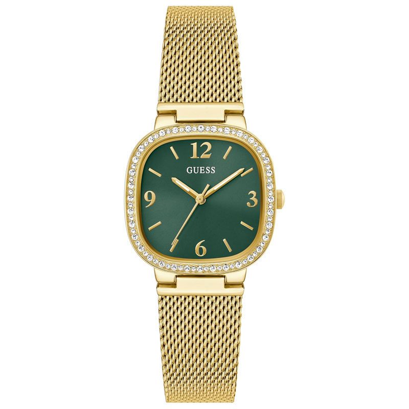 GUESS GW0354L5 gold watch with green dial and crystal-set bezel