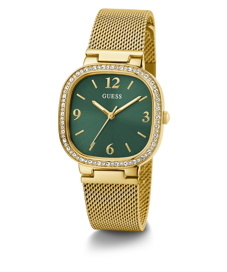 GUESS GW0354L5 ladies watch side view with gold mesh band