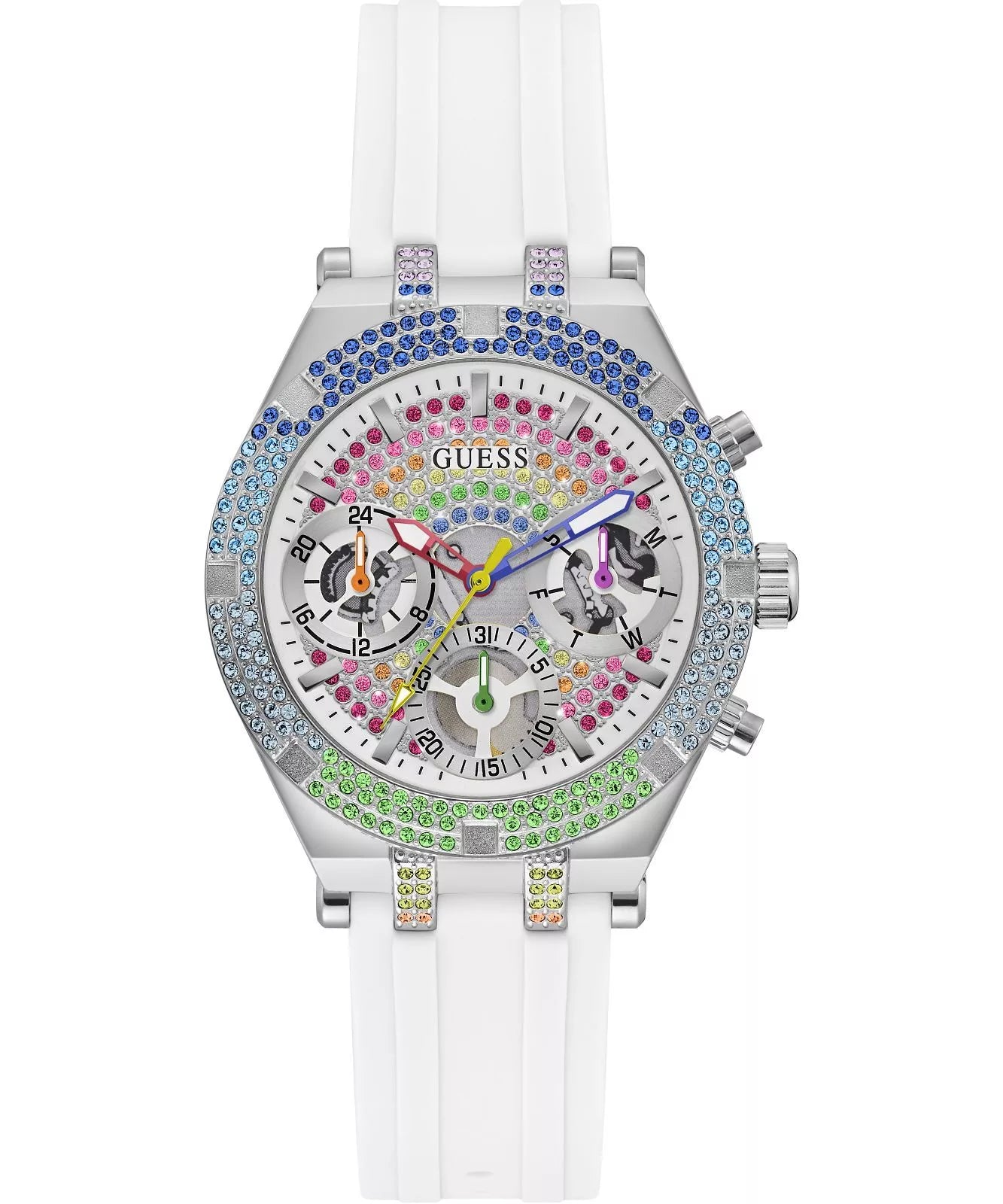 Guess GW0407L4 38mm ladies watch with crystal-embellished bezel and white strap