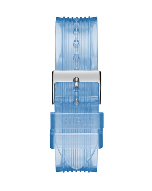 Guess GW0409L1 blue silicone strap with metal buckle and clasp detail