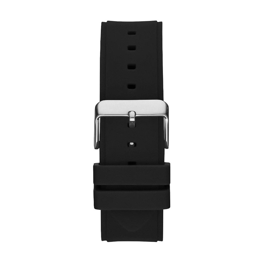 Black silicone watch strap with buckle and textured ribbed design for Guess GW0417G3
