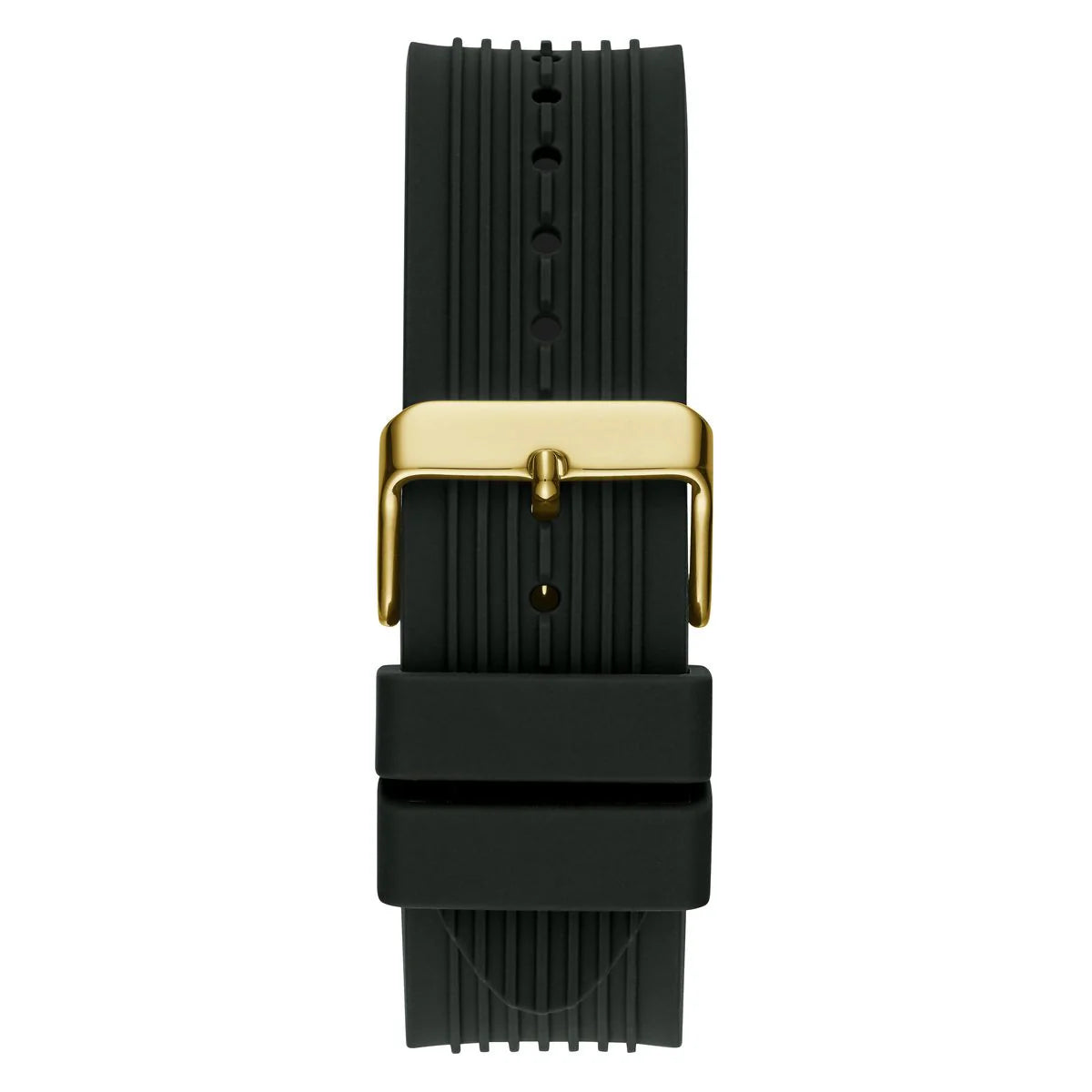 Black ribbed rubber strap with gold-tone buckle clasp detail