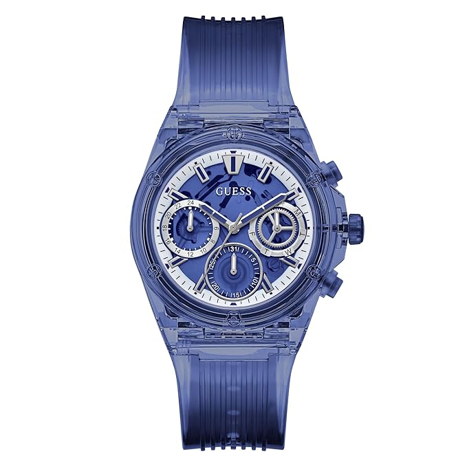 Guess Sport blue round dial women's watch with multi-function chronograph subdials