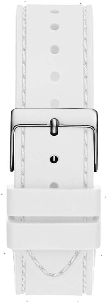 White rubber strap with silver-tone buckle clasp and adjustment holes