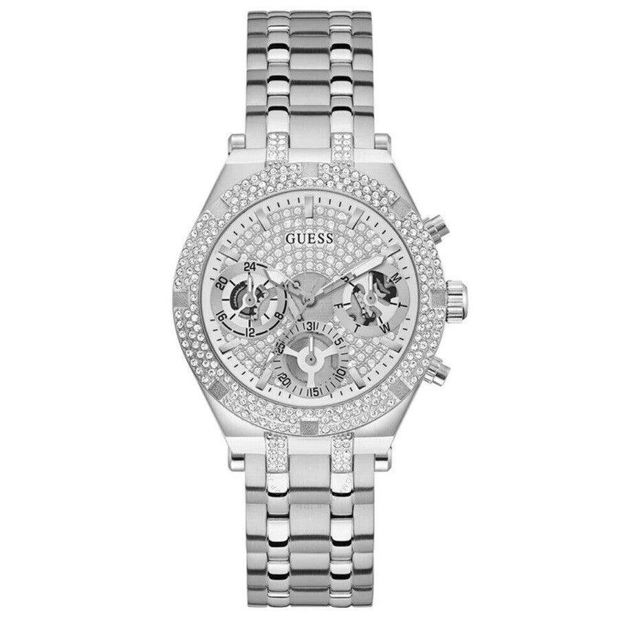 Guess GW0440L1 silver-tone chronograph watch with crystal-set bezel and matching bracelet