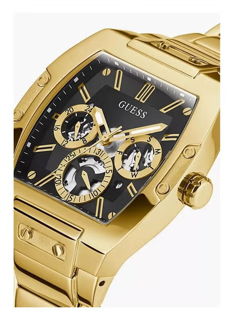 Guess gold tone watch angled view showing dial and chronograph subdials