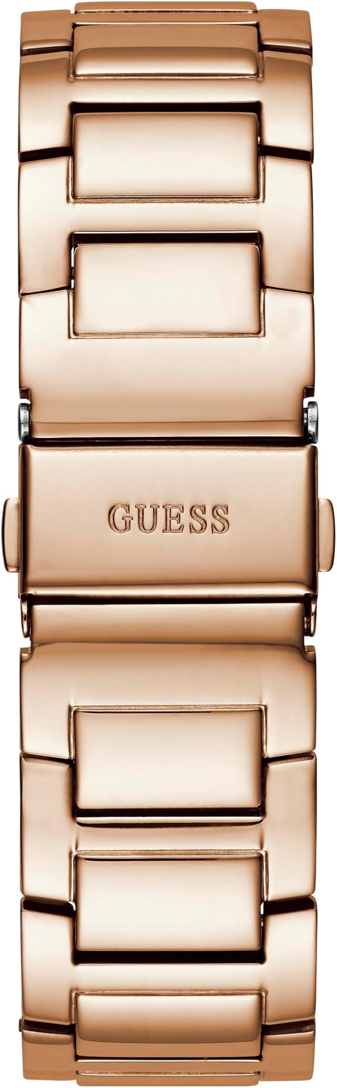 Rose gold tone bracelet strap with link detail and Guess branding