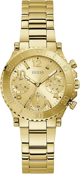 Guess gold stainless steel women's chronograph watch with cream dial and multi-subdial design