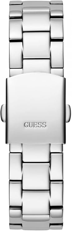 GUESS women's watch caseback and silver-tone bracelet detail