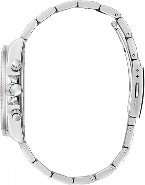 Side view of GUESS GW0483L1 watch showing silver-tone bracelet and case profile