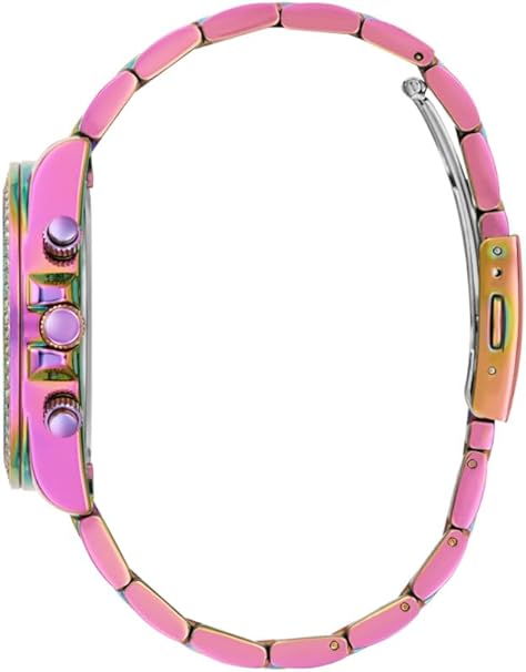 Guess watch pink iridescent metal bracelet strap with fold-over clasp
