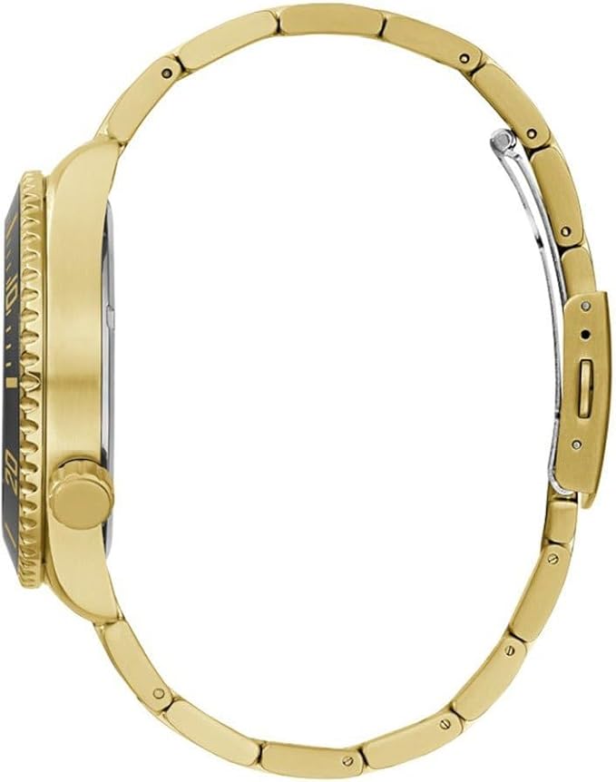 Side view of Guess GW0488G2 gold watch showing case profile and bracelet