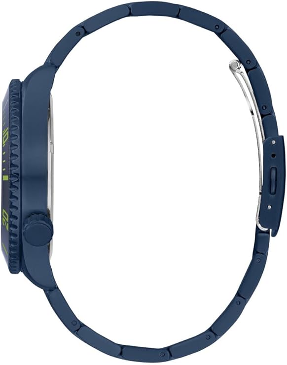 GUESS GW0488G4 watch side profile showing navy bracelet and case