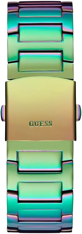 GUESS iridescent multifunction watch bracelet detail with color-shift metal links