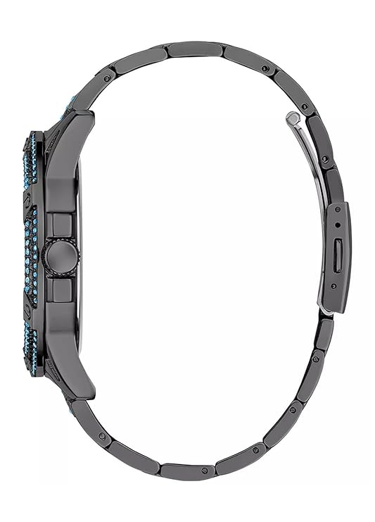 GUESS GW0497G5 side view showing gunmetal stainless steel bracelet and case profile