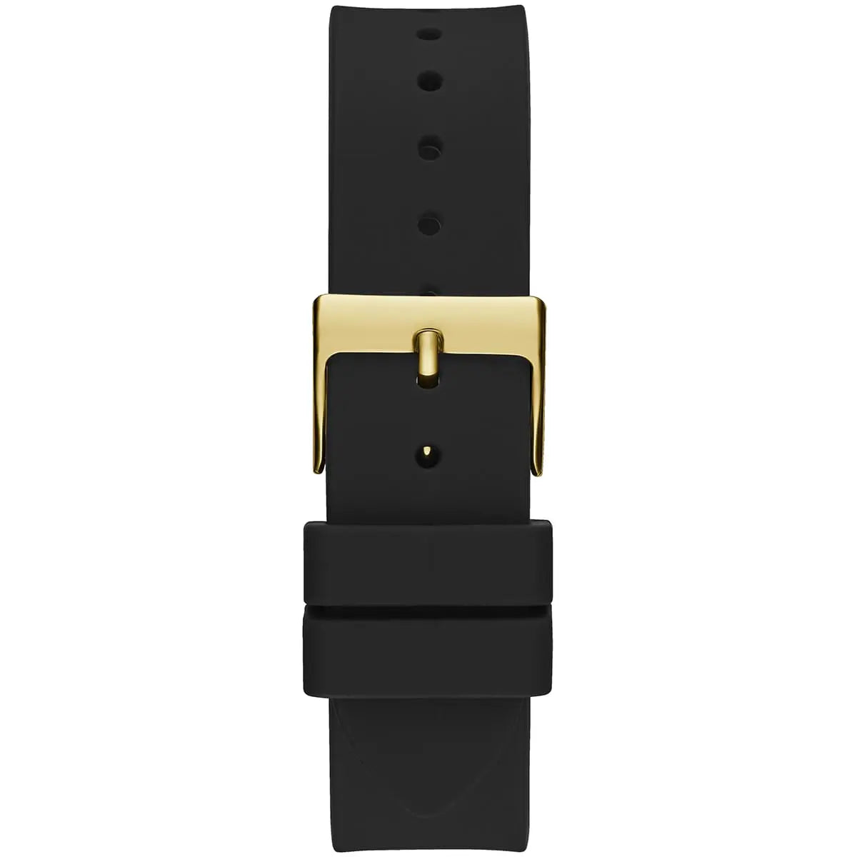 Guess GW0536L3 black rubber strap with gold tone fold-over buckle and adjustable sizing holes
