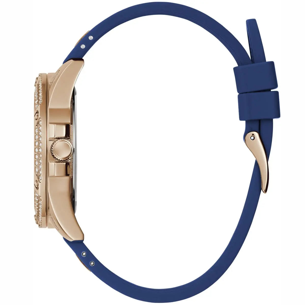 Guess GW0536L5 women's watch worn on wrist showing side profile with blue strap