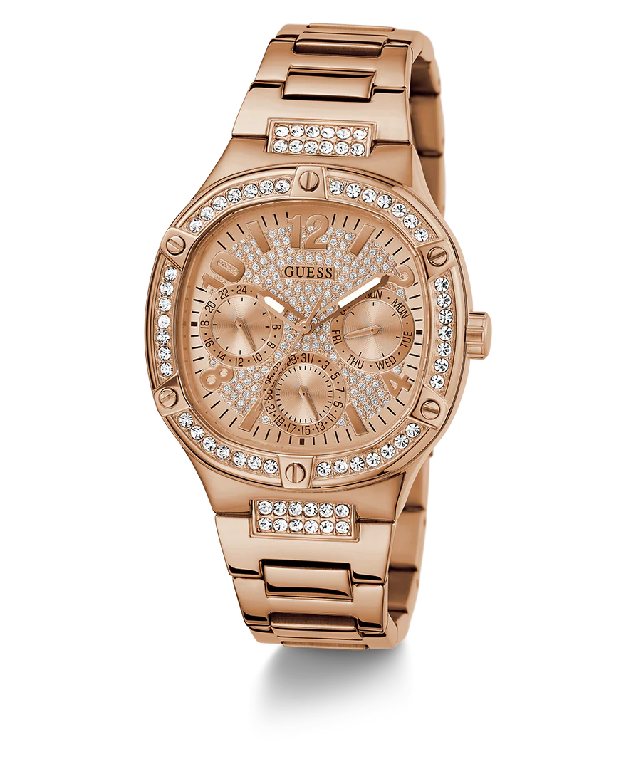 GUESS GW0558L3 rose gold ladies chronograph watch with crystal-set dial and bezel