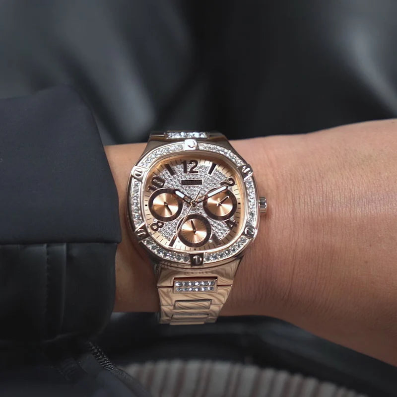 GUESS GW0558L3 rose gold ladies watch worn on wrist