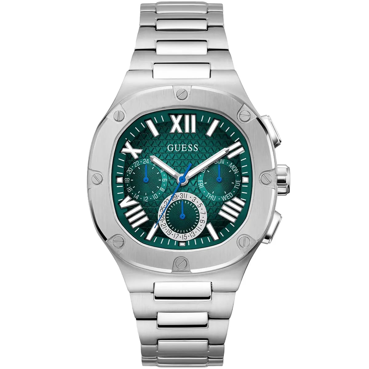GUESS GW0572G6 men's chronograph watch, silver stainless steel with teal dial