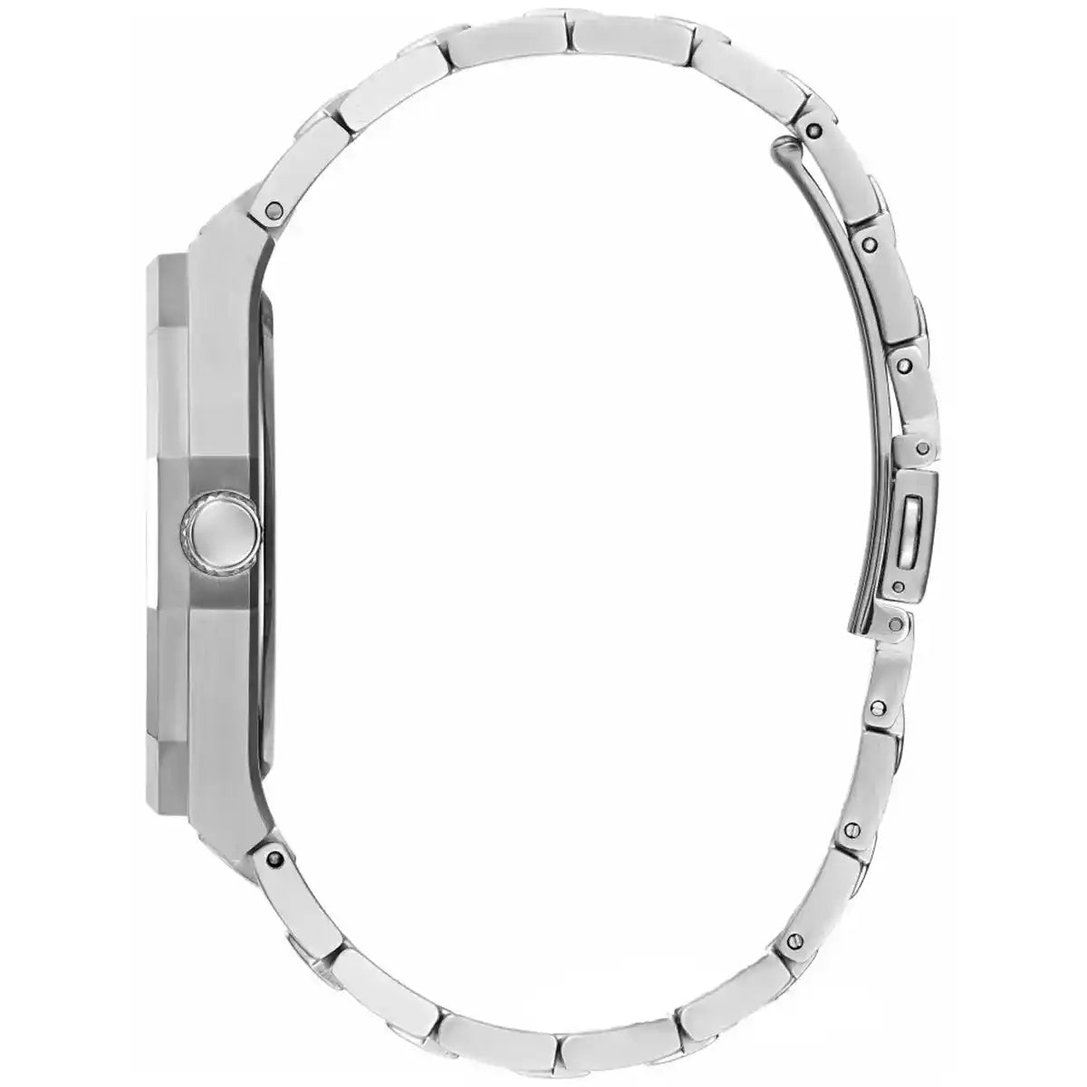 Guess GW0575G1 side view displaying case profile and silver metal bracelet
