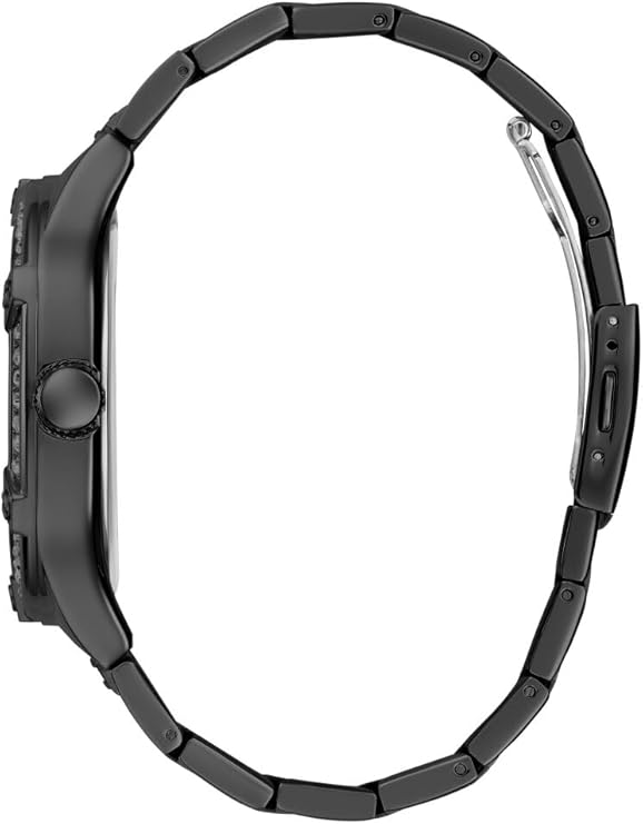 GUESS GW0576G3 black watch side profile showing case and bracelet thickness