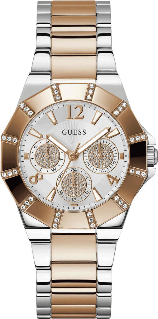 Guess GW0616L3 rose gold and silver women's watch with crystal dial and subdials