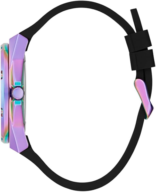 Guess GW0620L4 watch side view showing case thickness and black rubber strap