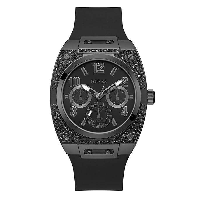 Guess 54.5mm black dial analog men watch with chronograph subdials and embellished case