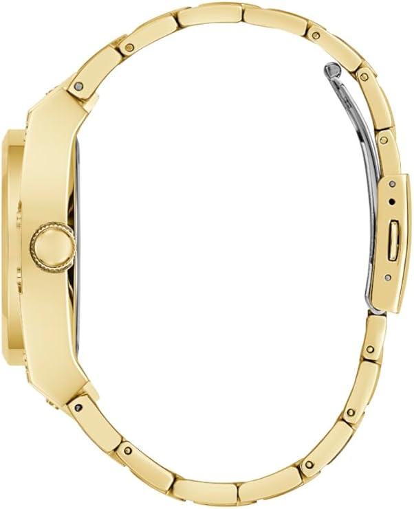 Side view of Guess GW0624G2 gold rectangular case with gold bracelet