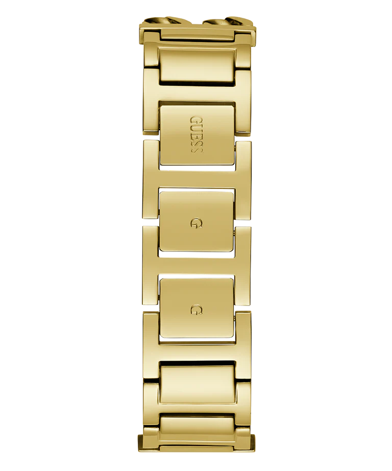 Guess GW0668L2 watch caseback and clasp detail in gold tone