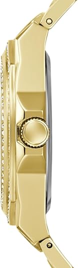 Gold-tone watch case side profile with crystal bezel detail