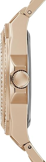 Side view of rose gold watch case with crystal bezel detail