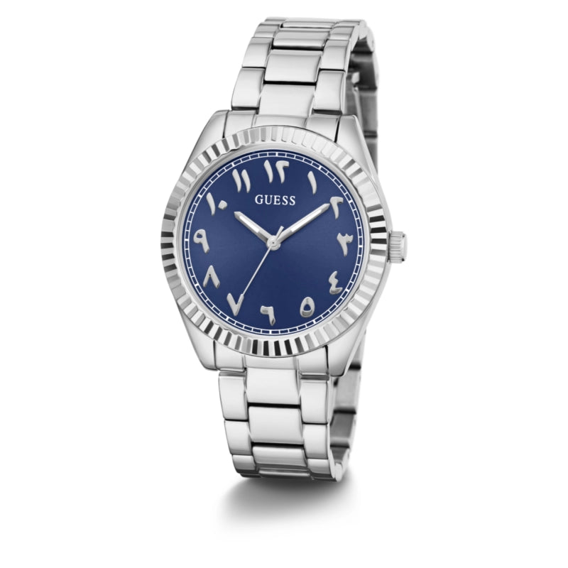 GUESS GW0735L1 three-quarter view showing stainless steel case and bracelet