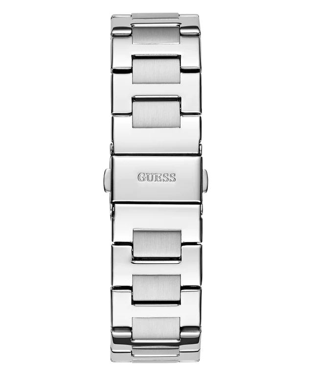 GUESS GW0769L1 silver tone stainless steel bracelet with engraved GUESS logo detail