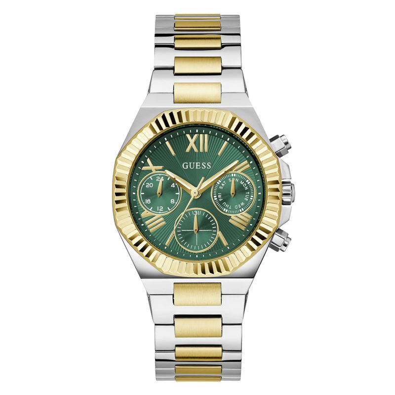 GUESS GW0769L4 2-tone women's chronograph watch with green dial and gold bezel