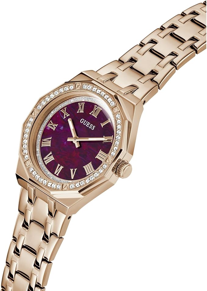 GUESS GW0770L3 rose gold analog watch with purple dial and crystal surround