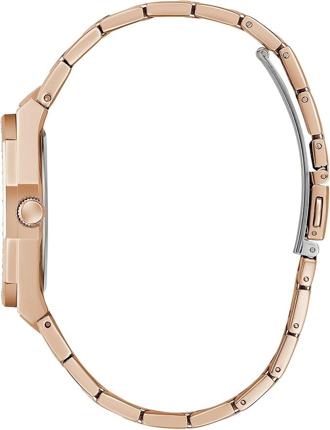 GUESS GW0770L3 rose gold ladies watch side profile showing case and bracelet