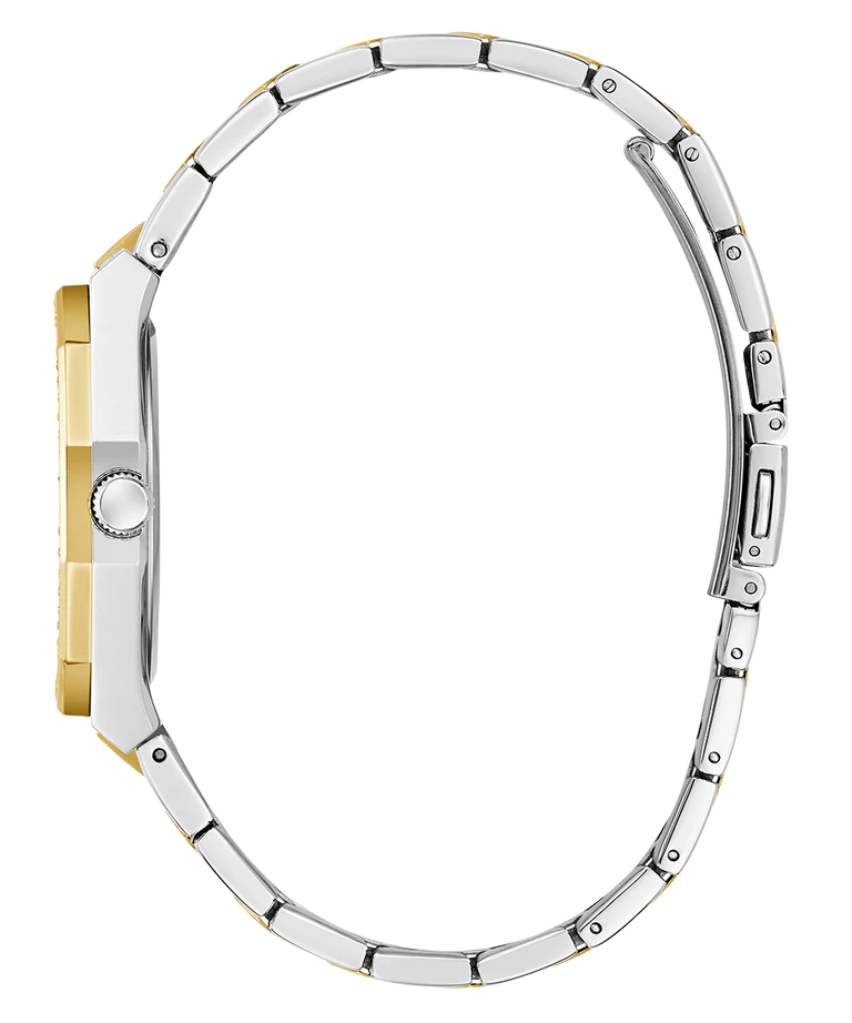 Side view of GUESS GW0770L4 showing case profile with two-tone gold and silver finish