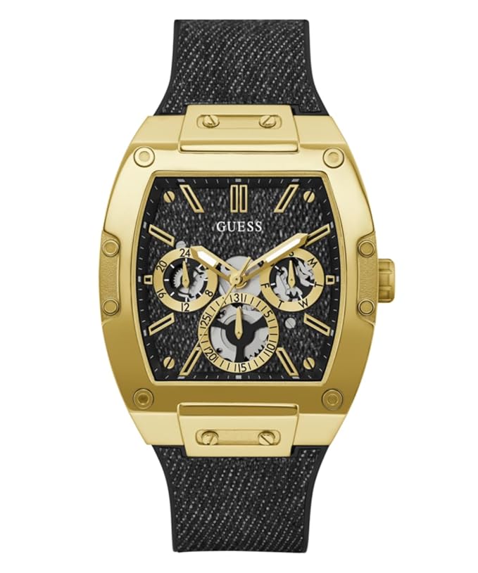 Guess GW0786G1 gold stainless steel men's watch with black silicone strap and chronograph dial