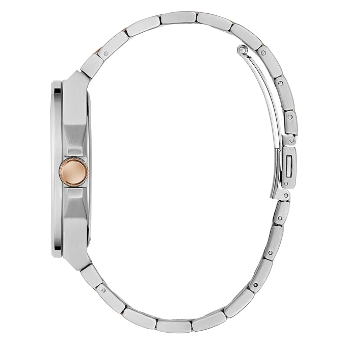 GUESS GW0789G4 watch side profile showing silver case and 2-tone bracelet