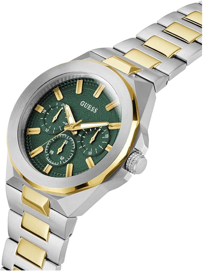 GUESS 2-tone watch worn on wrist with two-tone bracelet detail visible